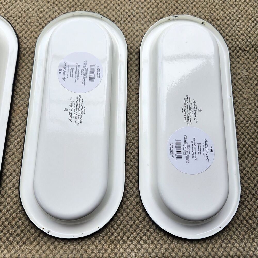 4 Hearth & Hand Magnolia Porcelain Enamel Corn On Cob Dish Tray Set Black Blue - Picture 4 of 5